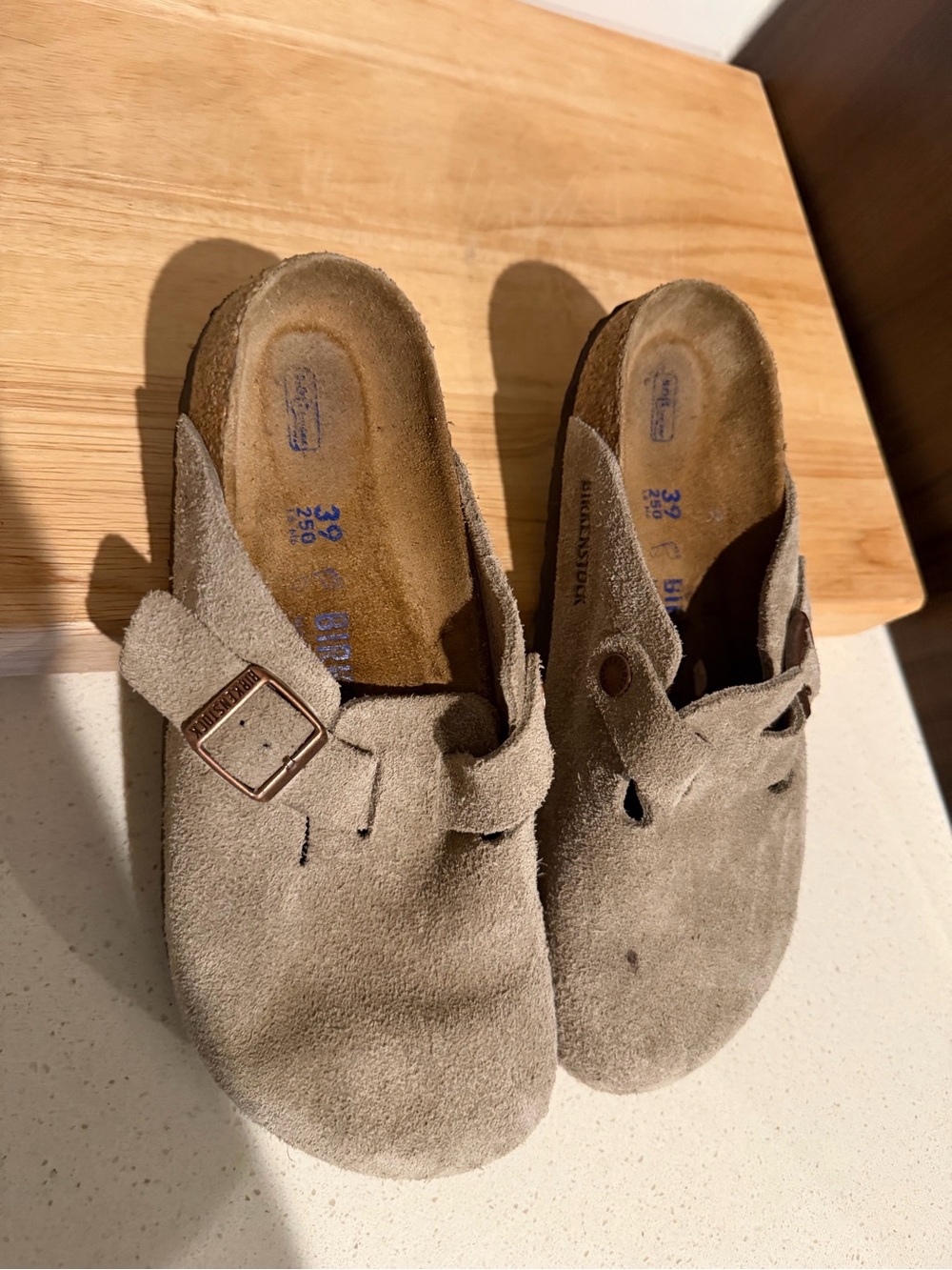 Birkenstock Boston Soft Footbed Suede Clogs Taupe 39 (Ladies 8)